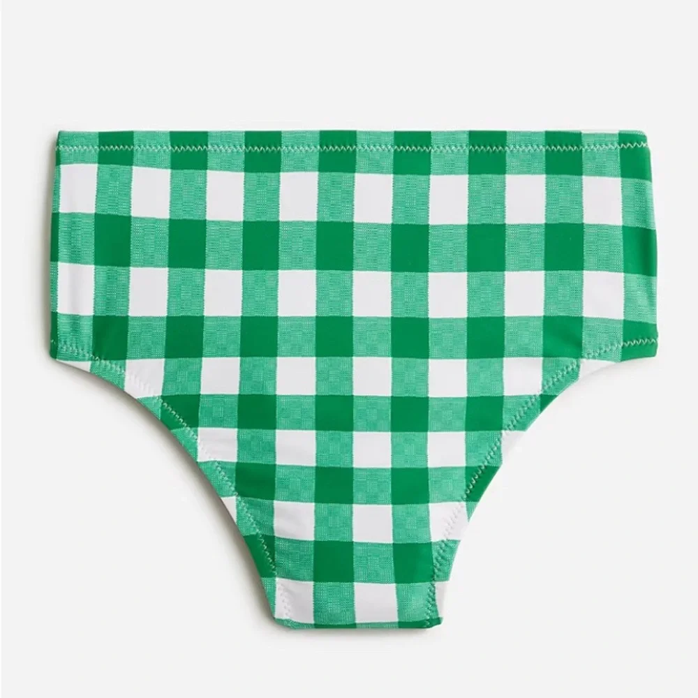 J.Crew Size 3X High-Rise Full-Coverage‎ Bikini Bottom in Gingham Green NEW